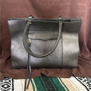 Rebecca Minkoff Medium Mab Tote | Saffiano Leather | Metallic Black | Authentic